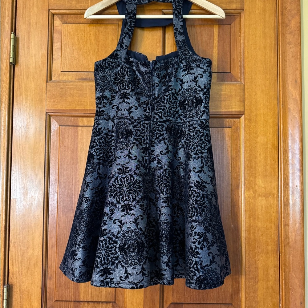 Trixxi Black and Charcoal Velvet Burnout Halter Dress